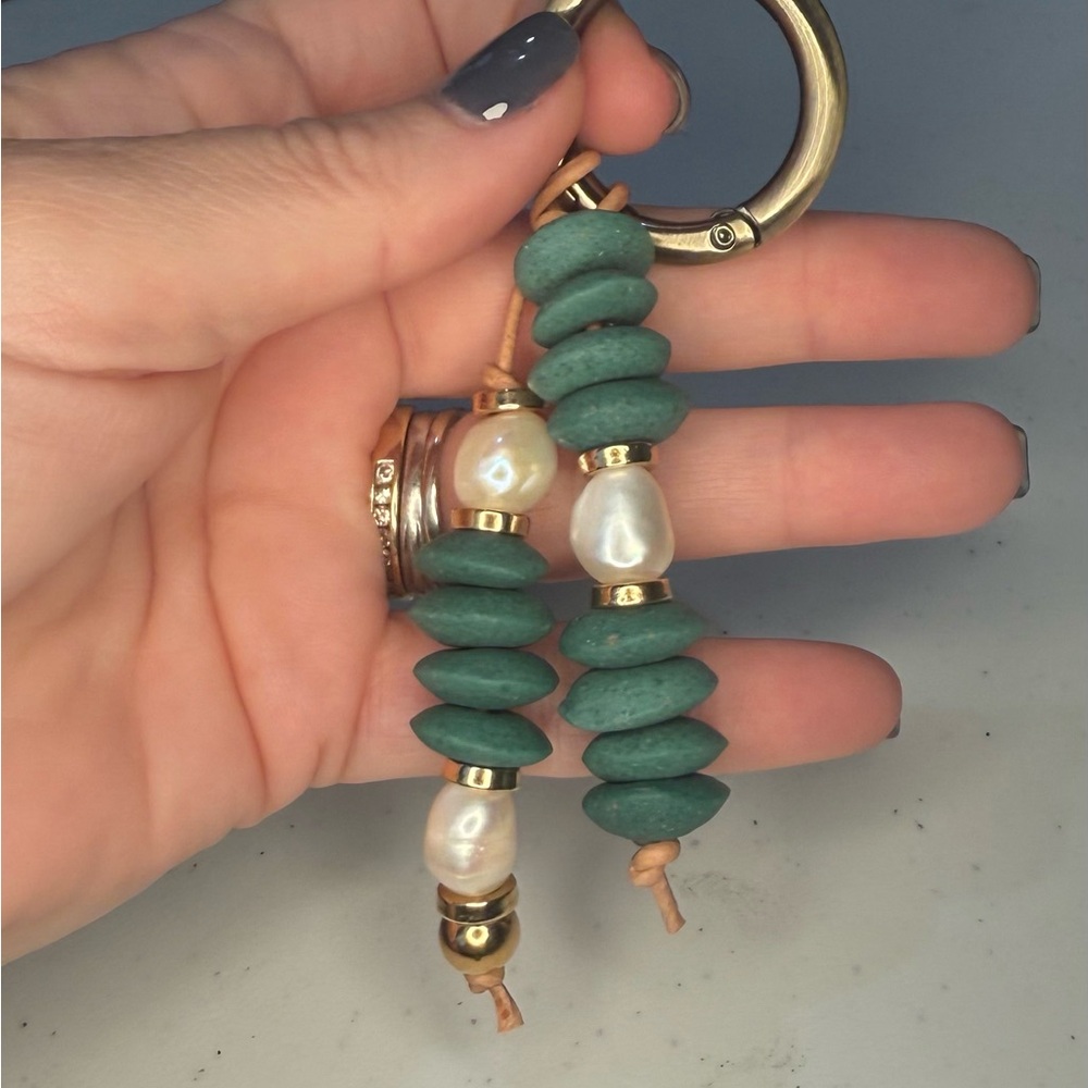 Green coral beads and baroque Pearl Beaded bag charm